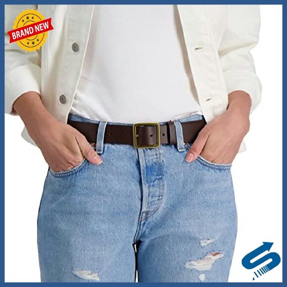 Leather Belt with Square Buckle for Jeans & Dresses - Regular & Plus Sizes